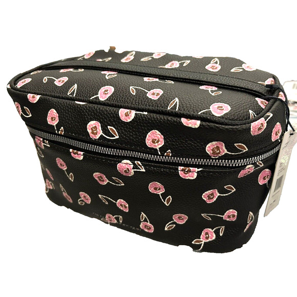 NWT French Connection Black And Blush Pink Floral Zipper Makeup Medium Bag - Picture 8 of 8